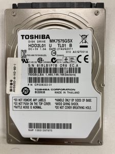 【データ復旧・データ復元成功実績】 HDD TOSHIBA MK7575GSX 750GB ノートPC内蔵HDD。OS起動しない。