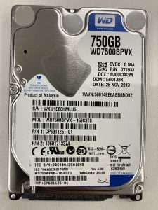 【データ復旧・データ復元成功実績】HDD WD WD7500BPVX-16JC3T0 750GB ノートPC内蔵HDD。認識しない。