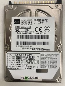 【データ復旧・データ復元成功実績】HDD TOSHIBA MK1016GAP 10GB　異音がして認識しない