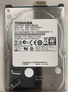 【データ復旧・データ復元成功実績】HDD TOSHIBA MQ01UBD50 500GB 外付HDD内蔵HDD、認識しない